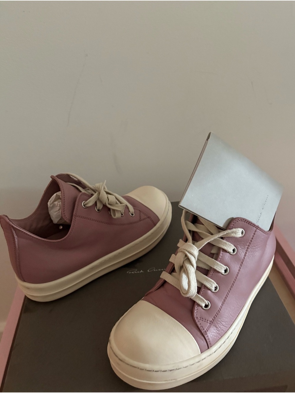 Rick Owens Mauve Low-Top Sneakers with Cream Accents